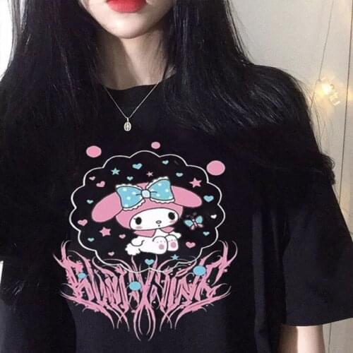 Apanese Cartoon cute Print Short-sleeved T-shirt Soft Sister Summer Student Loose Top Harajuku Gothic Women Shirts