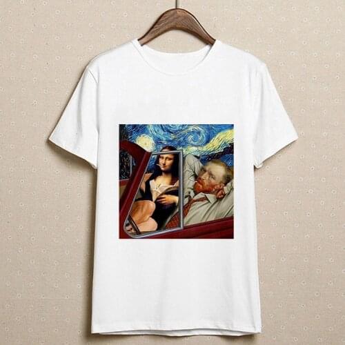 Tshirt Female New Summer Spoof Mona Lisa Van Gogh T-shirt Harajuku Funny Thin Section T Shirt Women tops Clothing Short sleeve