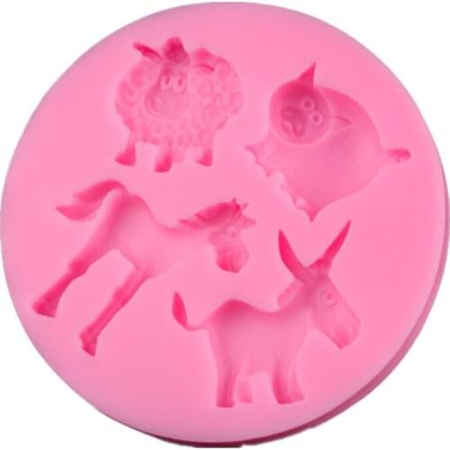 Hot Retail Wholesale Silicone Cake Mold Farm Animal Horse Sheep Donkey Fondant Decorating Tools Silicone Bakeware D116