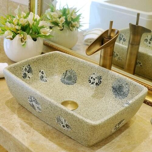 Top Chinese square sanitary ware bathroom hand made ceramic art wash basin bathroom sink countertop