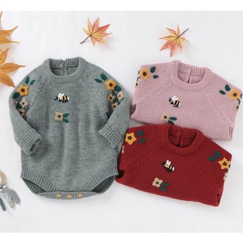 Baby Boys Girls Rompers Clothes New 2020 Autumn Winter Infant Baby Boy Girl Kids Embroider Knitting Long Sleeve Rompers Clothes