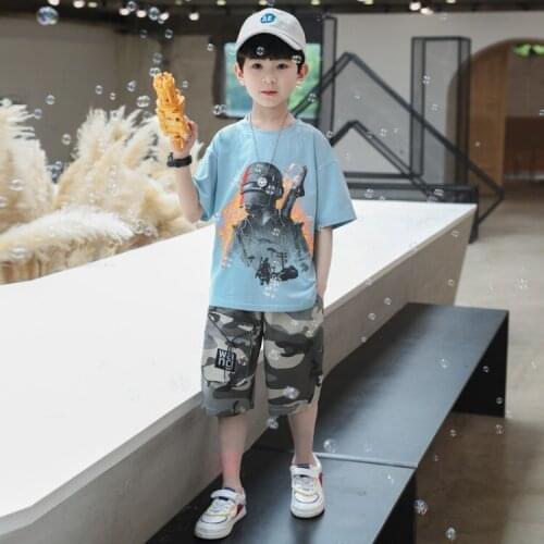 Toddler Boys Clothing Set 2021 Summer New Kids Korean Print Fashion Suits Cartoon T-shirts Camouflage Shorts Boys Handsome Set