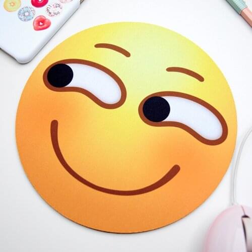 Mouse Pad Premium-Textured Mouse Mat Expression Smiley Face Office Table Pad Non-Slip Rubber Base Round Mousepad Gamer Mat