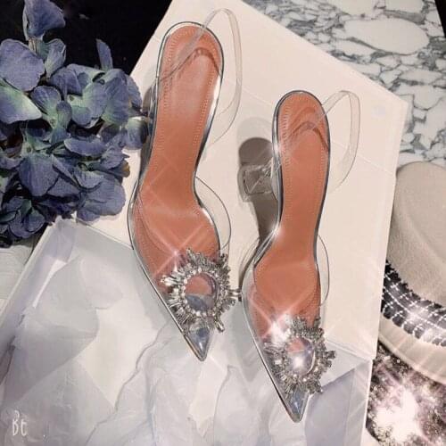 Summer pointed rhinestone transparent flat high heel bride bridesmaid wedding shoes banquet dress wild large size female sandals