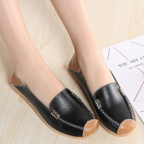 Women Shoes Genuine Leather Flat Loafer Ladies Slip Up Ladies Shoes Female Shallow Casual Womens Shoes Plus Size NVX247