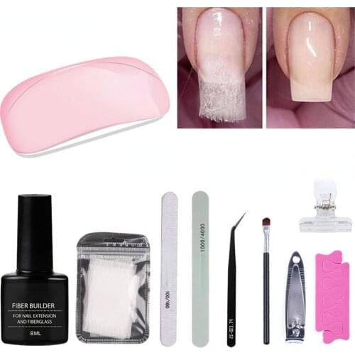 10pc/set Nail Kit Professional Set UV LED Lamp Dryer Nail Gel Polish Kit Soak Off Manicure Tool Fibers Glass Nail Extension Form