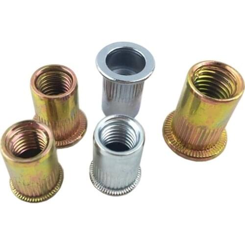 100pcs Zinc Plated Carbon/steel Flat Head Rivet Nuts Set M6 M8 DIY Hardware Nuts Threaded Insert Furniture Fasteners Accessories