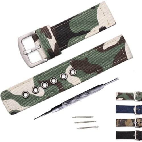 Nylon Canvas Watch Band Outdoor Sports Nato Strap 18mm 20mm 22mm 24mm Watchband Steel Metal Needle Buckle Watch Accessories