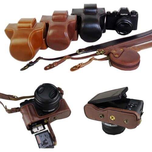 New Luxury PU Leather case Camera bag For Fujifilm X-T100 Fuji XT100 X-T200 XT200 Cover With Battery Opening +shoulder strap