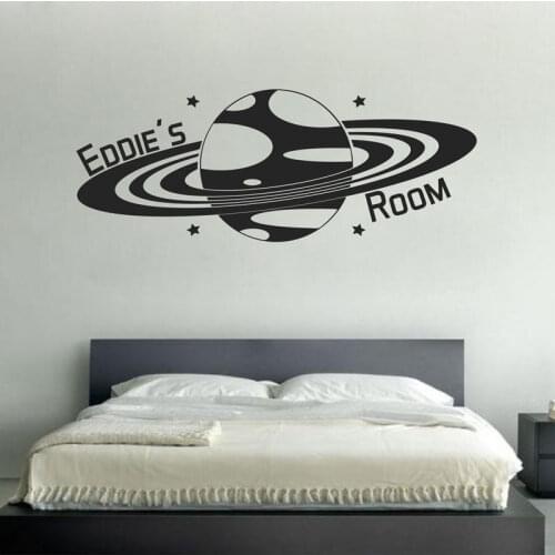 Outer Space Planet Saturn Personalised Name Wall Stickers Vinyl Home Decor Bedroom Room Nursery Decals Removable Murals A352