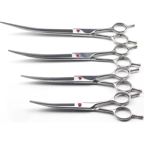 Professional japan 440c 6/7/8/9 '' silver pet dog grooming Curved hair scissors Cutting shears pet barber hairdressing scissors