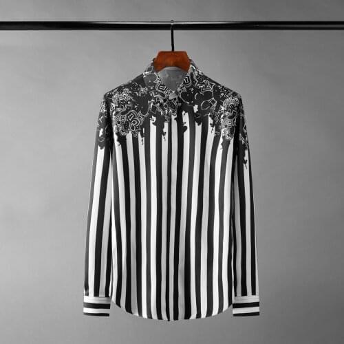 Long sleeve shirt men Luxury Long Sleeve Casual Stripe Mens Dress Shirts Fashion Slim Fit Party Man Shirts 4xl