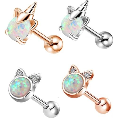 Body Punk 16g Wholesale 5PCS~100PCS Cute Cat Cartilage Piercing Opal Center Tragus Helix Stud Conch Rings Body Piercing Earring