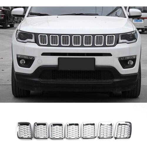 SHINEKA Newest 7pcs ABS Front Grilles Mesh Cover Trim Frame Decoration Ring For Jeep Compass 2017
