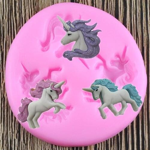 DIY Unicorn Silicone Mold Baby Birthday Cupcake Topper Fondant Cake Decorating Tools Candy Clay Chocolate Gumpaste Moulds