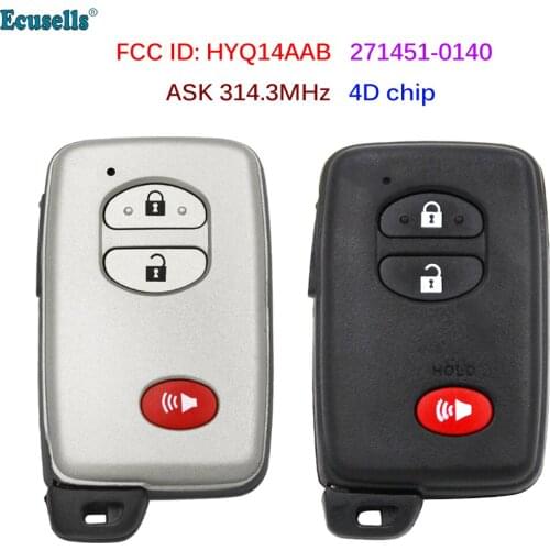 3 Buttons Smart Card Proximity Remote Key ASK 314.3MHZ 4D Chip for Toyota Kluger Landcruiser RAV 4 FCC ID: HYQ14AAB 271451-0140