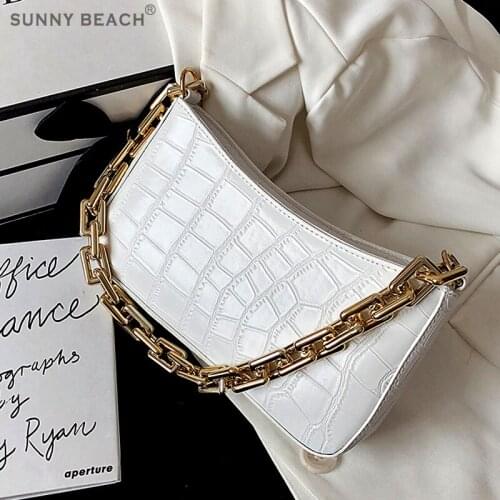 Luxury Gold Chain Shoulder Handbag high quality Stone Pattern PU Leather Armpit Bag Female Travel Fashion shoulder Bag