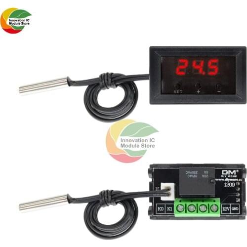 W1209 thermostat LED digital display thermostat tester waterproof NTC sensor with shell red blue green display thermostat DC 12V