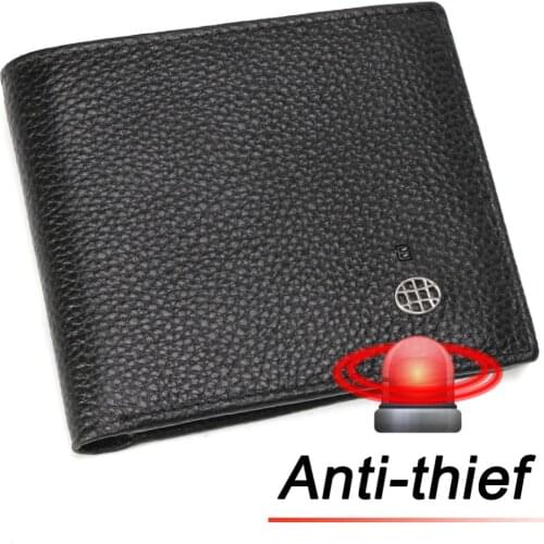 Modoker 100% Genuine Leather Smart Wallet Anti-Thief Card Holders Bifold for Men Alarm Beep