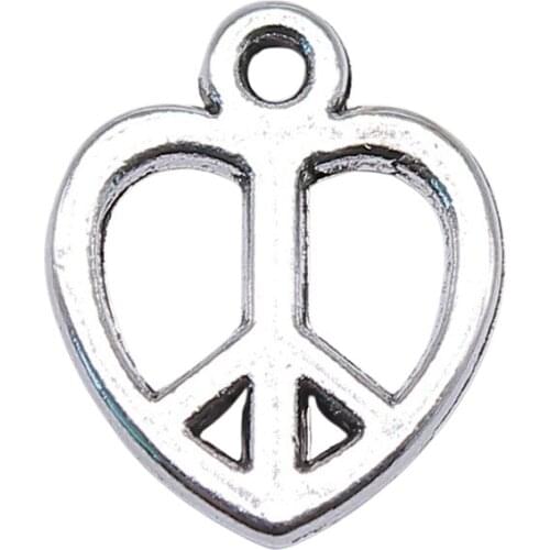 WYSIWYG 20pcs 14x11mm 2 Colors Antique Silver Color Antique Bronze Plated Peace Sign Charms Heart Peace Charms