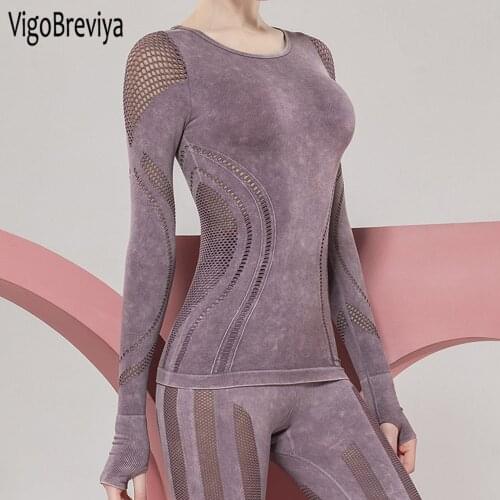 VigoBreviya 2020 Women Long Sleeve Mesh Yoga Tops Fitness Sports T-shirts Gym Running Workout Slim Quick Dry Yoga Shirt Clothing