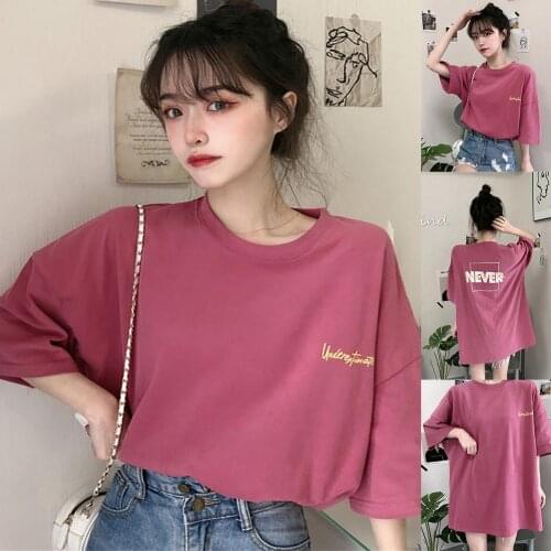 Summer Women Fashion Half Sleeve O Neck Loose Letter Embroidery T-shirt Top
