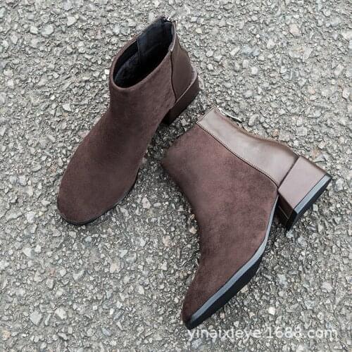 2019 women ankle riding boots shoes winter autumn warm black solid round toe square heel cross tied lace up fashion female shoes