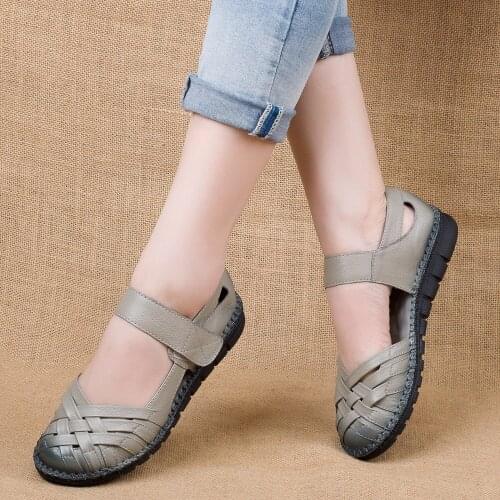 2020 Summer New Soft Bottom Flat Genuine Leather Women Shoes Personality Hollow Women Sandals Retro Handmade Sandals