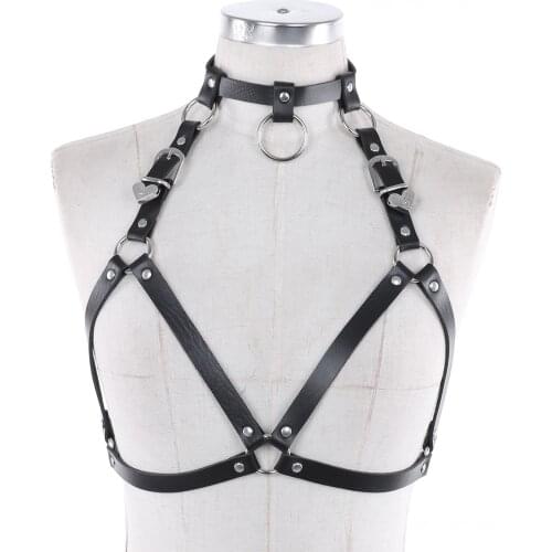 New PU Leather Chest Harness Bondage Women Beach Collar Goth Choker Shoulder Adjustable Sexy Body Necklace Belt Punk Club Party