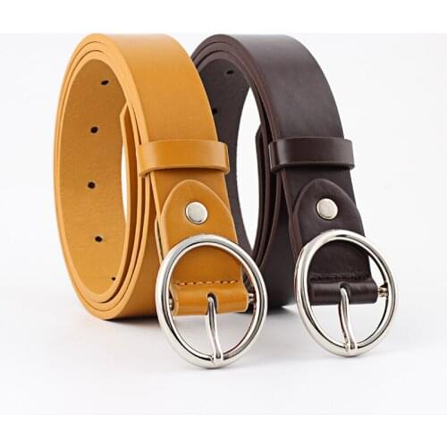 None Round Women Solid Fashion Buckle Waist Casual Shape Belt Lady Vintage Metal Leather Belt Waistband New Gift
