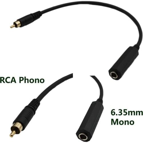 1pc Gold Plated 6.35mm 1/4" Mono Female to RCA Phono Male Audio AUX Speaker TV AV Adapter Connector Cable Cord 1ft