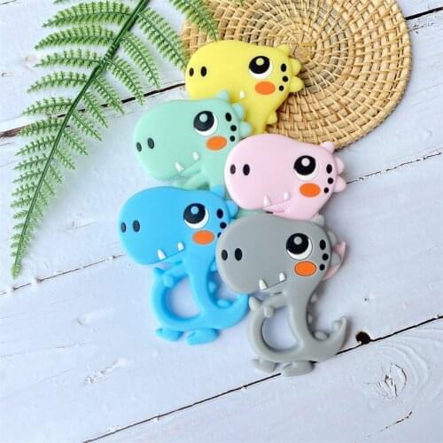 1pcs Dinosaur Shaped Food Grade Silicone Baby Teethers Pendant Necklace Accessory BPA Free DIY Chew Toys
