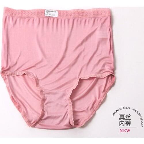100% Natural Mulberry Silk Womens Panties Large-Size High-Waist Sexy Lace Womens Underwear Slip Seamless Breathable Big Briefs