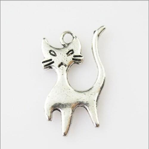 20 New Lovely Animal Cat Tibetan Silver Tone Charms Pendants 14x24mm