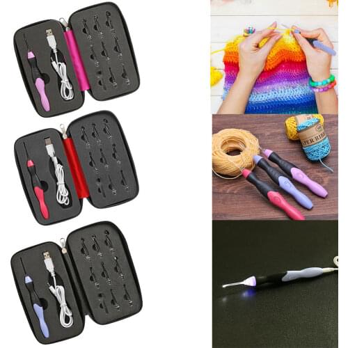 9 in 1 USB Light Up Crochet Hooks Knitting Needles Weave Sewing Needles Sweater Weaving Tools LED Sewing Tools Set Kit