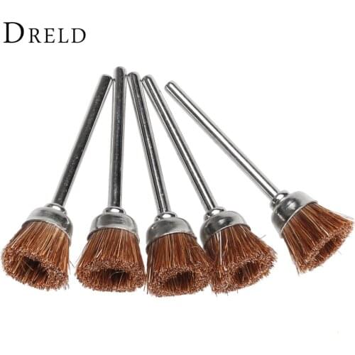 5Pcs Dremel Accessories 3mm Brown Soft Nylon Polishing Cup Brush Wheels Metal Buffing Polishing for Mini Drill Rotary Tools