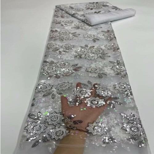 White Sequins African Lace Fabric 2021 gold High Quality Nigerian French Tulle Lace Fabric Sequined Mesh For Wedding