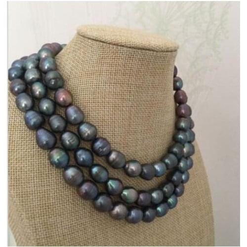 Free shipping >>>>9-10mm natural tahitian black pearl necklace 14K