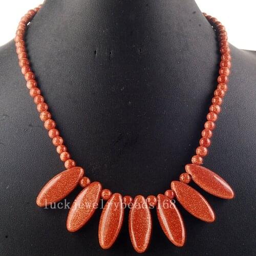 Free Shipping Fashion Jewelry Goldstone Art Beads Necklace 18.5" FG7617