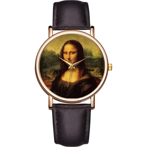 Top Brand Women Watches Mona Lisa Smile Dial Lady Wrist Watch Relojes Leather Strap Quartz Wristwatches