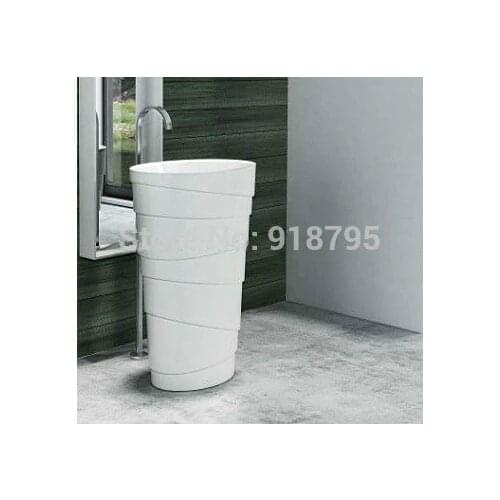 Corian Bathroom Pedestal Wash Basin Freestanding Solid Surface Matt Sink Cloakroom Vanity Wash Sink RS38192