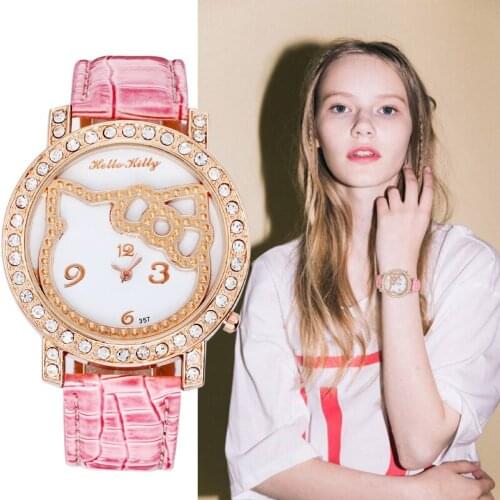 Childrens Watch Girl Quartz Wristwatch Fashion Cartoon Image Girl Clock Rose Gold Rhinestone Dial Kids Watches Montre Enfant