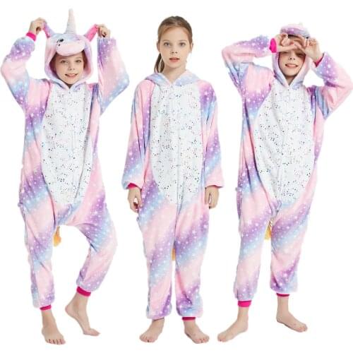 Children Unicorn Kigurumi Pajamas Boy Girl Flannel Warm Soft Pijama Onesie Kids Baby Costume Winter Animal Sleepwear Cosplay