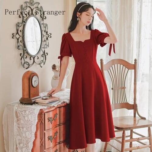 2021 Summer New Arrival Hot Sale Square Collar Hot Sale Bowknot Princess Long Formal Dress Red
