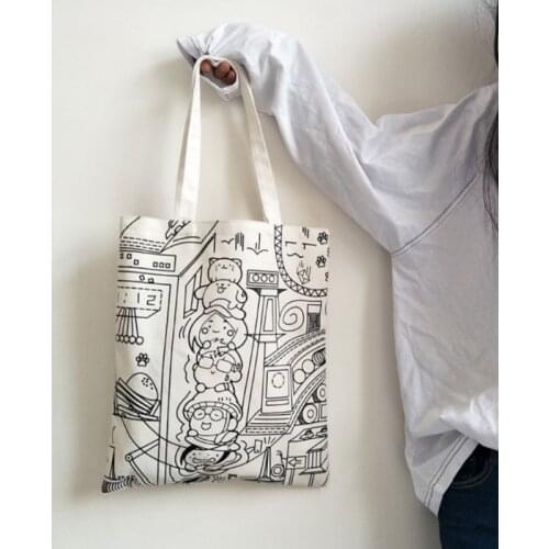 Eco Shopping Bag Portable Canvas Tote Bag Reusable Shoulder Shopper Bags Women Folding Travel Handbags Large Capacity Totebag