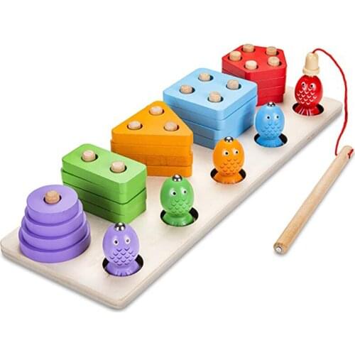 Shape Sorter Stacker Wooden Montessori Educational Toys Geometric Shapes Toy Peg Puzzles Board Blocks Magnetic Fishing Gifts