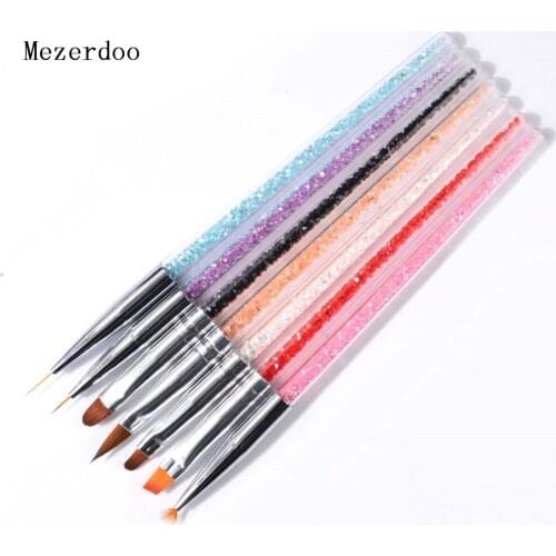 7 Pcs Nail Art Brush Painting Flower Drawing Liner Pen Crystal Rhinestone Metal Acrylic UV Gel Polish Tip Design Tool Manicure