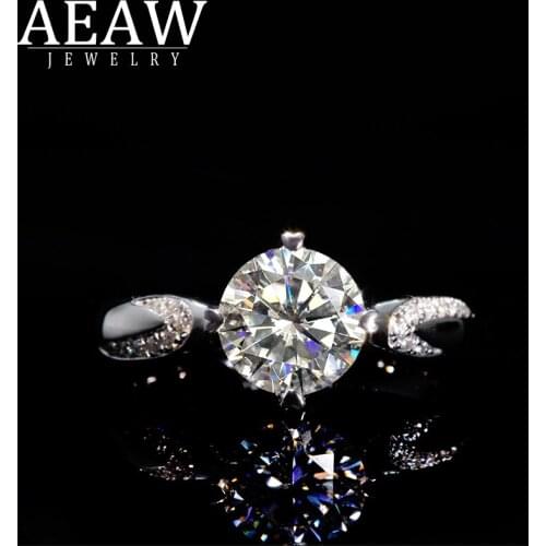 AEAW 1.0ct 6.5mm Round Cut 10k 14k White Gold Yellow Gold Moissanite Ring Original Dazzling Female Jewelry