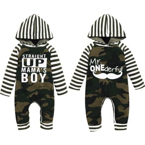0-24M Infant Baby Boys Rompers Camouflage Striped Print Long Sleeve Hooded Autumn Jumpsuit