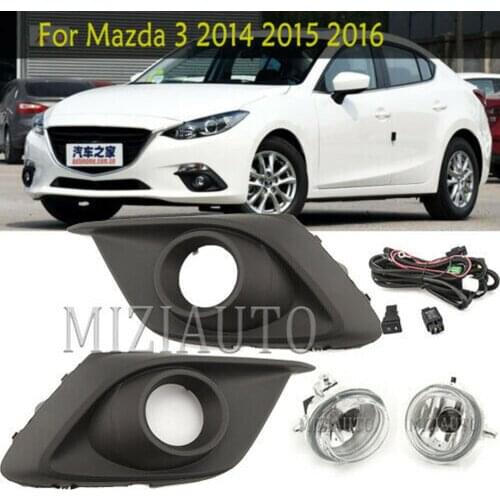 1 set front Bumper Fog Light Lamp+Wiring+Switch Kit For Mazda 3 2014 15 2016 Clear Lens foglight headlights